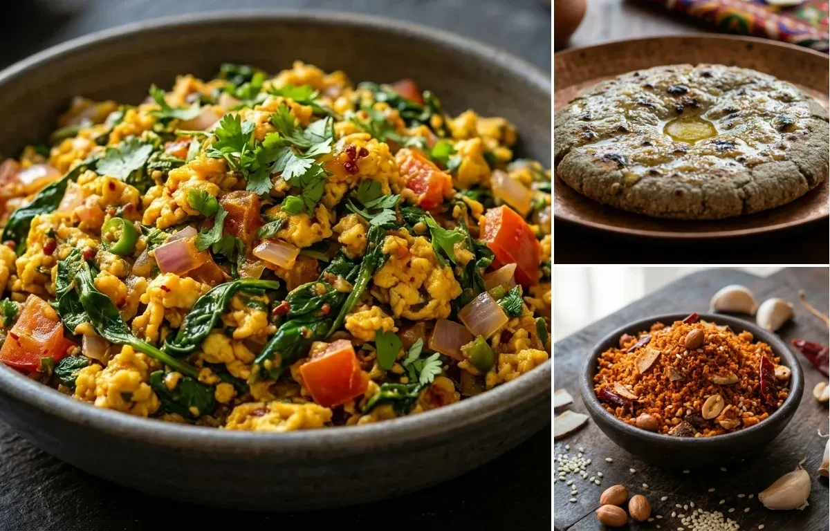 Methi Anda Bhurji with Bajra Roti and Dry Garlic Chutney