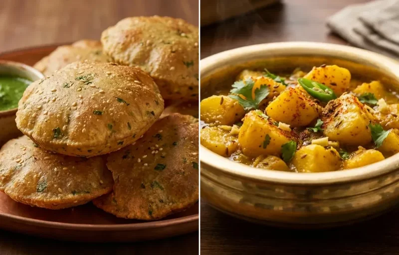 Methi Bajra Puri with Aloo Sabzi