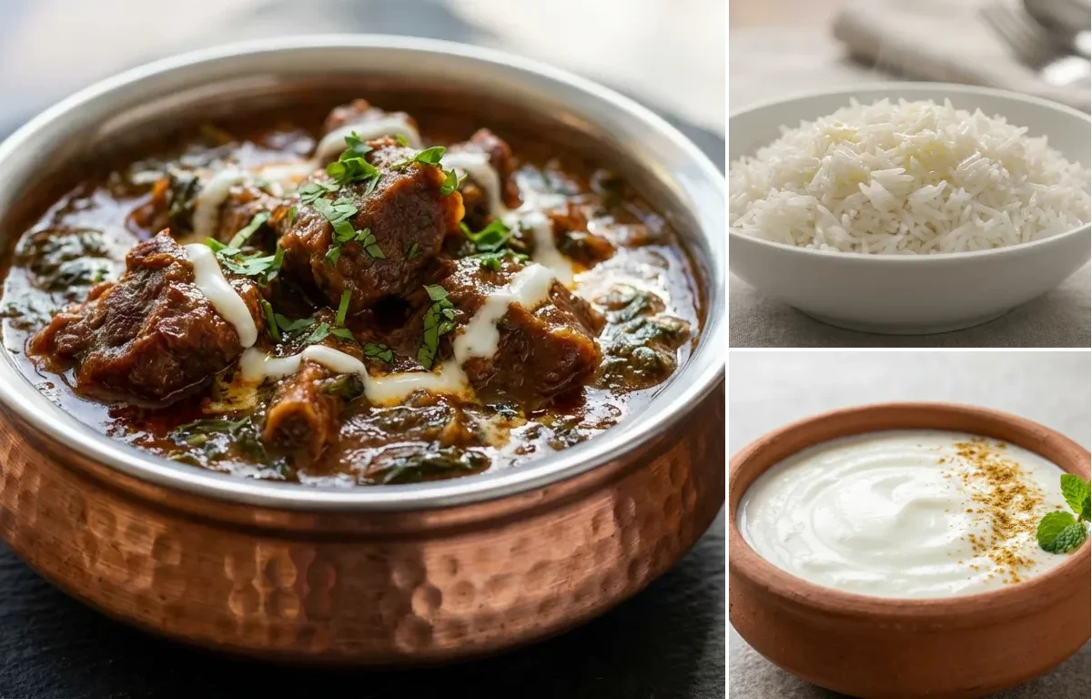Methi Maaz with Steamed Basmati Rice and Dahi