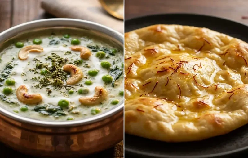 Methi Malai Matar with Saffron Sheermal