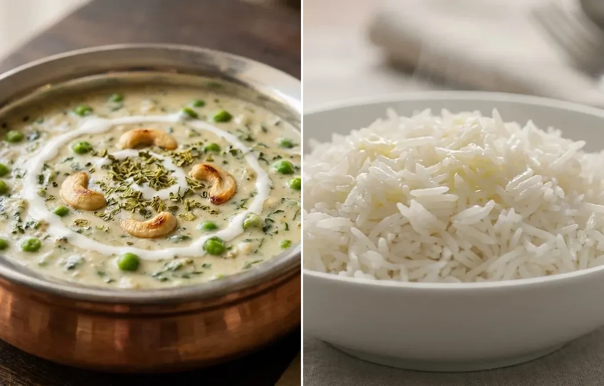 Methi Matar Malai with Steamed Basmati Rice