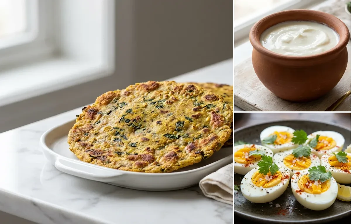 Methi Oats Paratha with Curd with Boiled Egg with Brazil Nuts