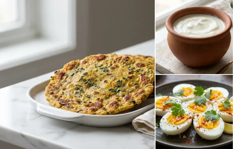 Methi Oats Paratha with Curd with Boiled Egg with Brazil Nuts