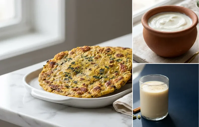 Methi Oats Paratha with Curd with Soy Milk with Walnuts Small Portion