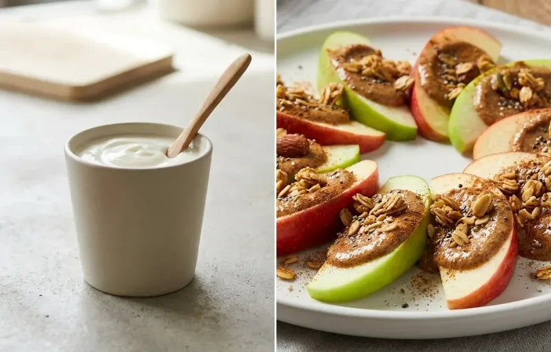 Methi Paratha with Plain Yogurt Cup and Apple Slices With Almond Butter