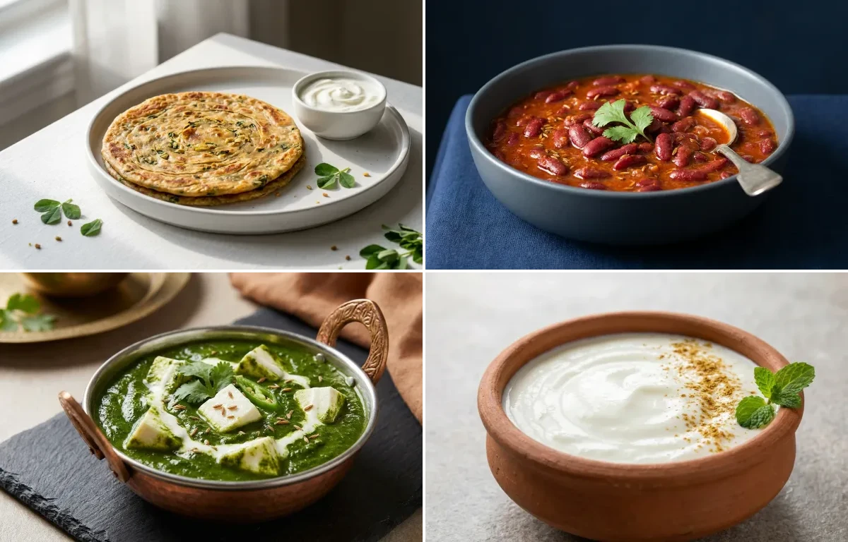 Methi Paratha with Rajma with Palak Paneer with Dahi