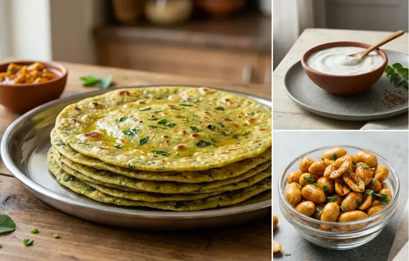 Methi Thepla + Curd + Peanuts