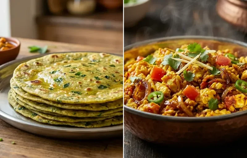 Methi Thepla with Anda Bhurji