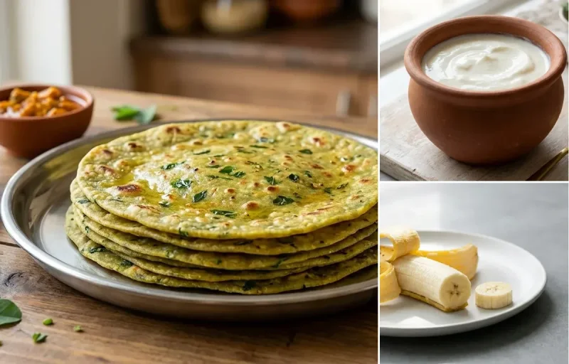 Methi Thepla with Curd with Banana