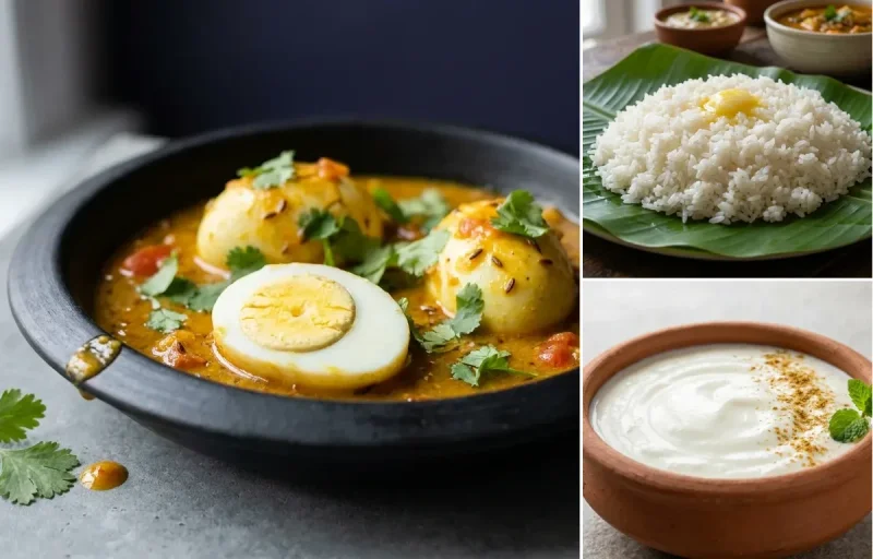 Mild Egg Curry with Steamed Rice with Dahi