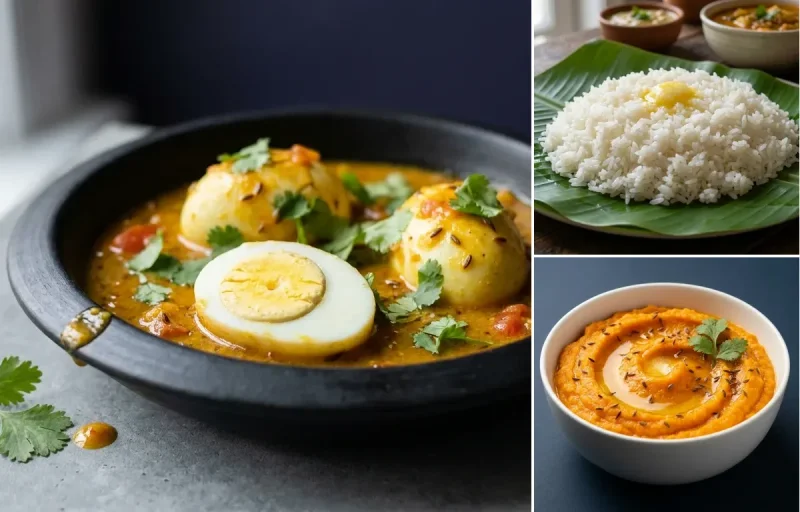 Mild Egg Curry with Steamed Rice with Mashed Carrot