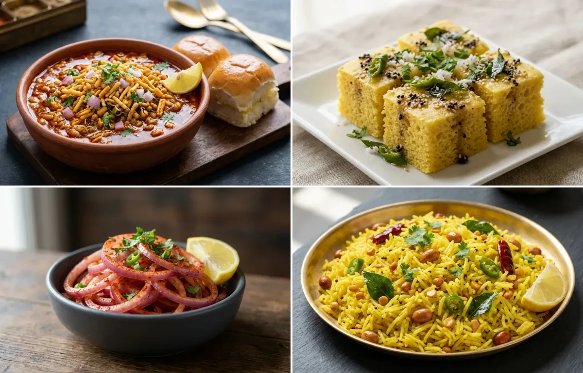 Misal Pav with Khaman Dhokla, Lachha Pyaaz and Lemon Rice