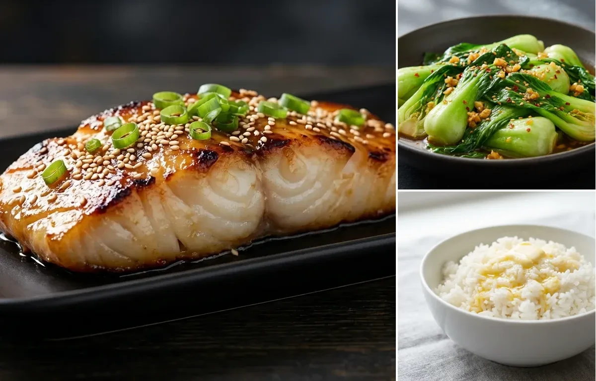 Miso Glazed Black Cod with Garlic Ginger Bok Choy and Jasmine Rice