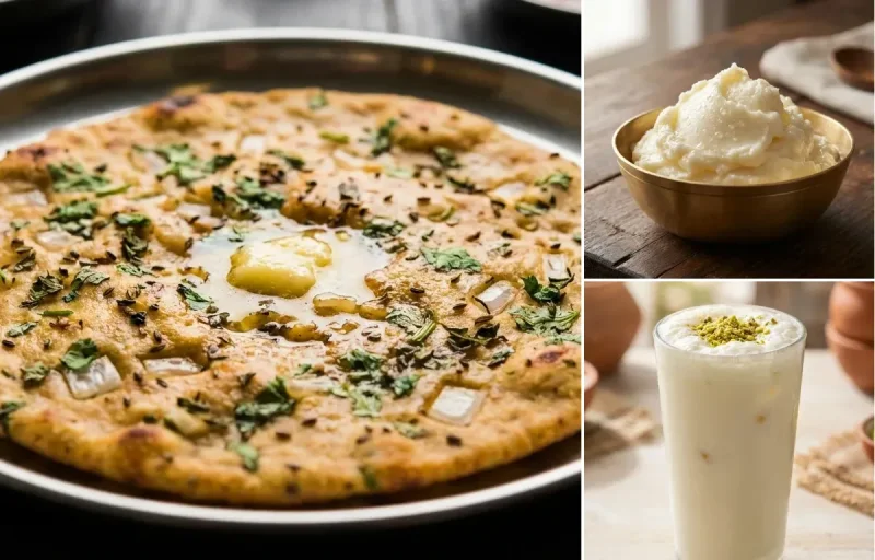 Missi Roti with White Butter and Sweet Lassi