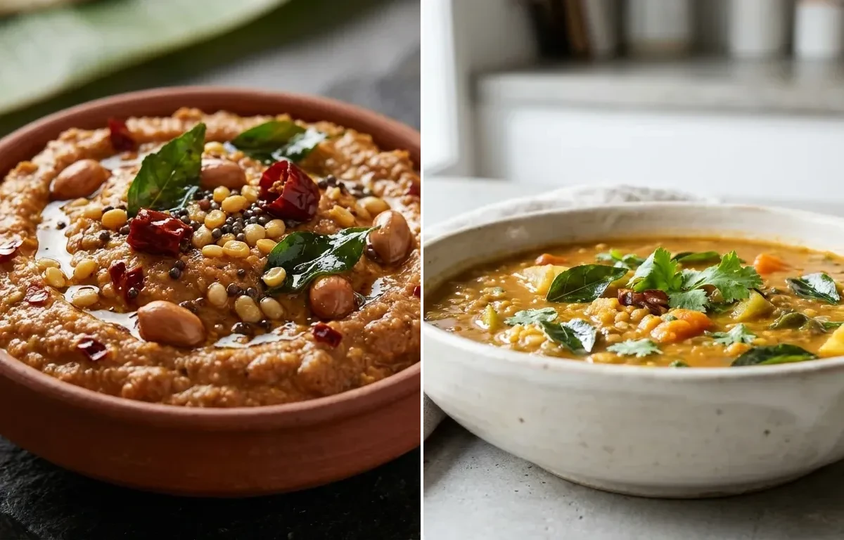 Mixed Dal Dosa with Peanut Chutney and Drumstick Sambar