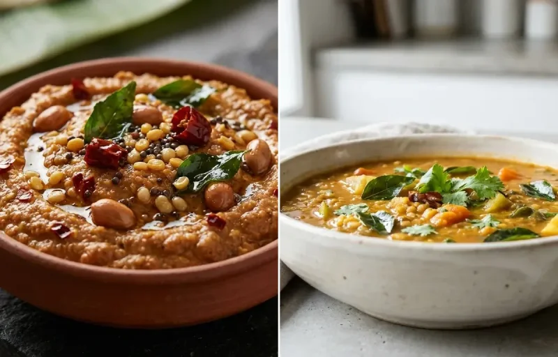 Mixed Dal Dosa with Peanut Chutney and Drumstick Sambar