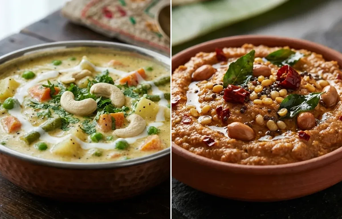 Mixed Dal Dosa with Vegetable Korma and Peanut Chutney