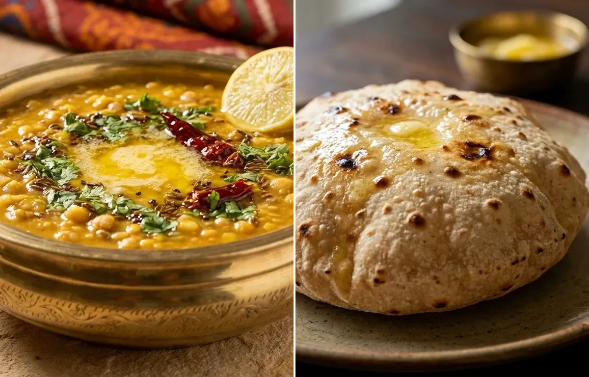 Mixed dal + Phulka + Aloo-methi with paneer