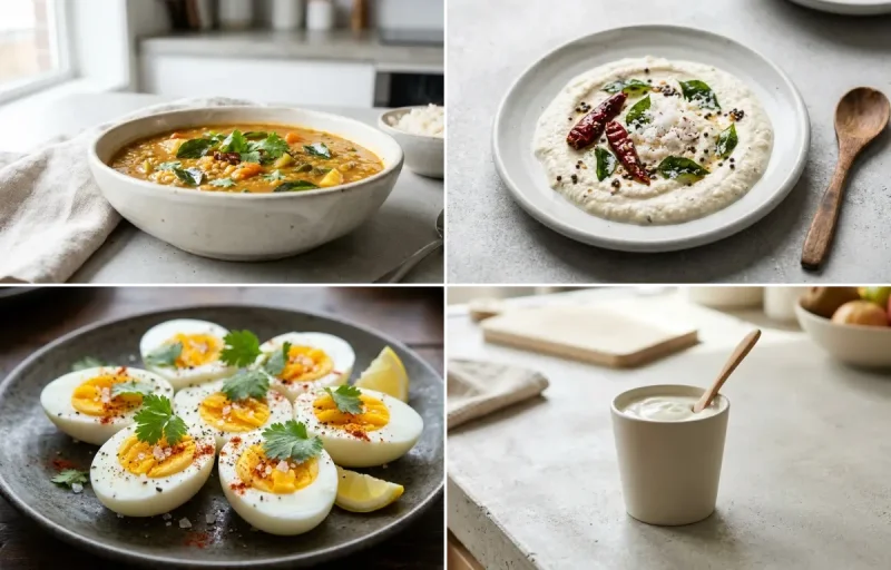 Mixed Millet Dosa with Vegetable Sambar, Coconut Chutney No-Salt, Boiled Egg and Plain Yogurt Cup