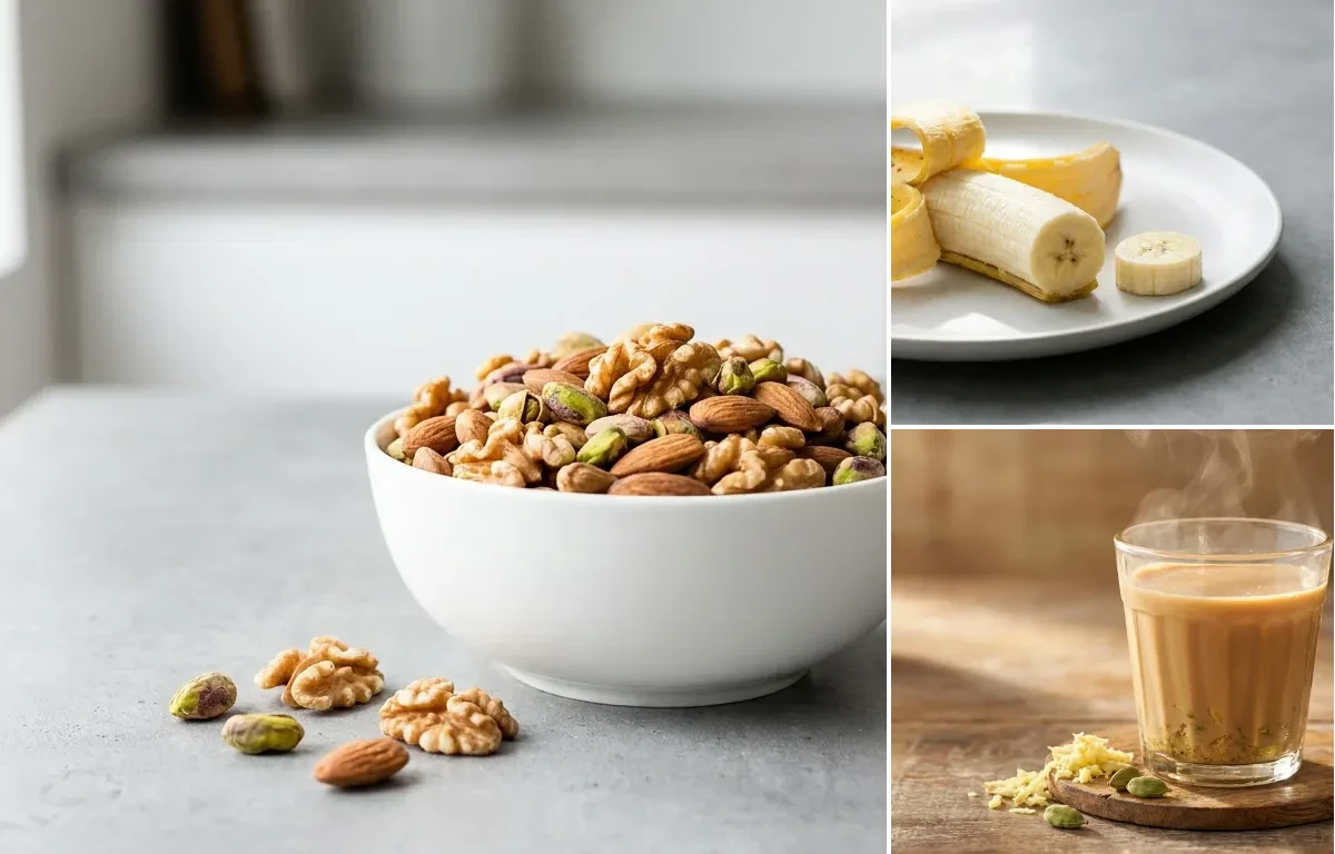 Mixed Nuts with Banana with Ginger Tea