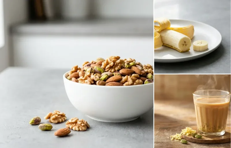 Mixed Nuts with Banana with Ginger Tea