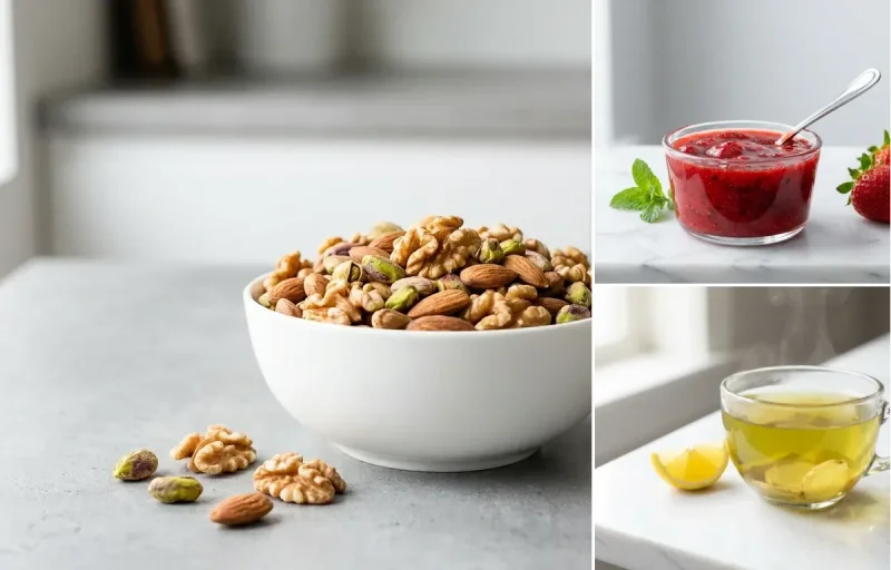 Mixed Nuts with Strawberries with Green Tea