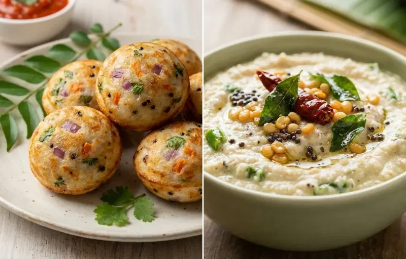 Mixed Paniyaram with Thengai Chutney
