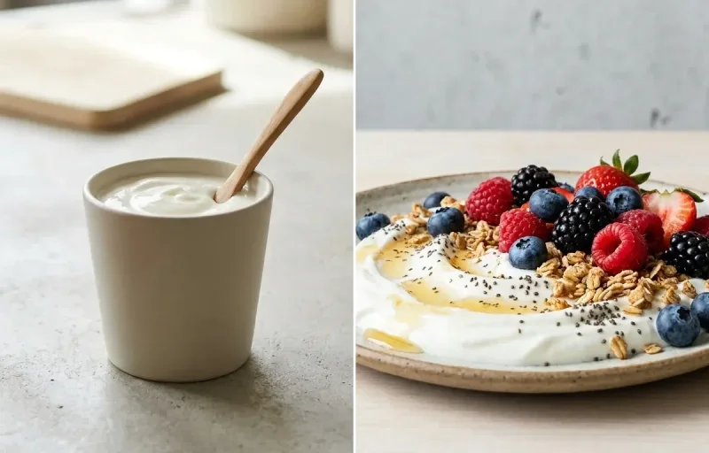Mixed Veg Stuffed Paratha with Plain Yogurt Cup and Yogurt Berry Bowl