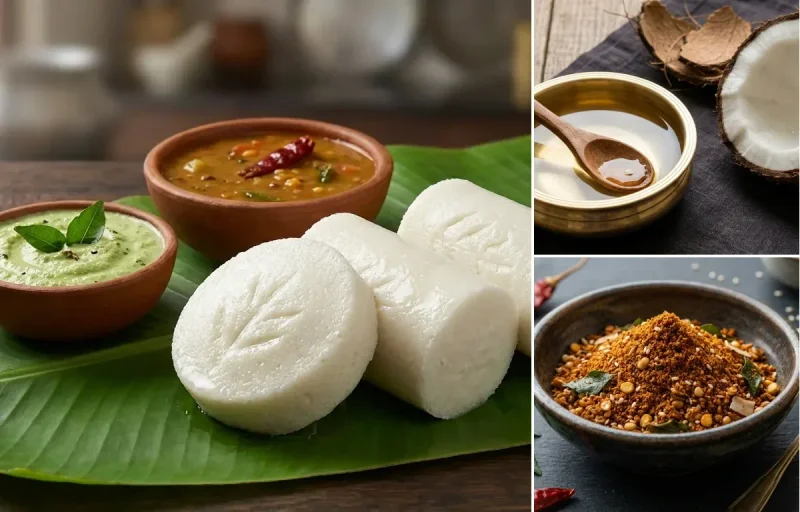Moode Idli with Virgin Coconut Oil and Chutney Powder