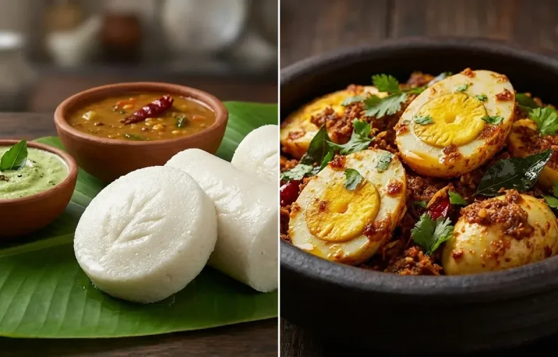 Moode Idli with Mangalorean Egg Sukka