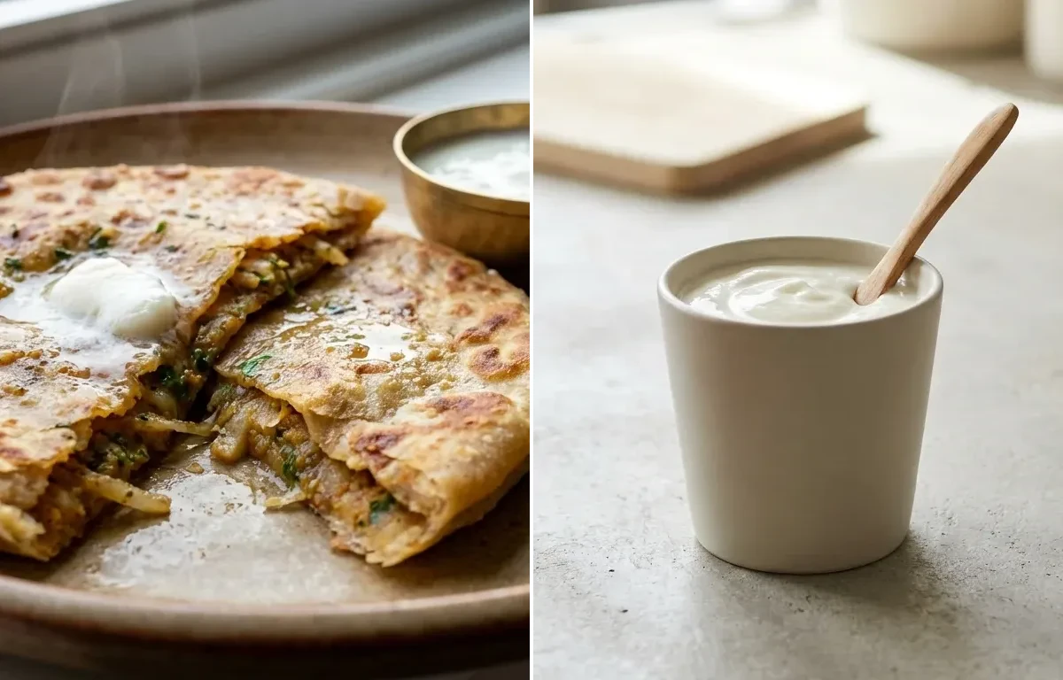 Mooli Paratha with Plain Yogurt Cup and Yogurt With Fruit