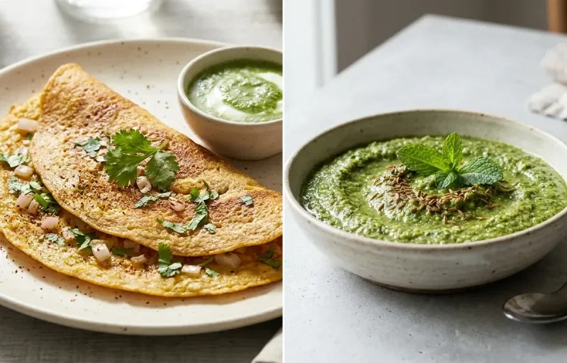 Moong Dal Cheela with Digestive Mint Chutney