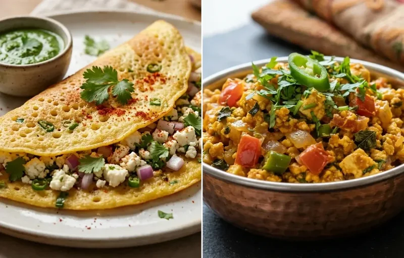 Moong Dal Cheela with Paneer Bhurji