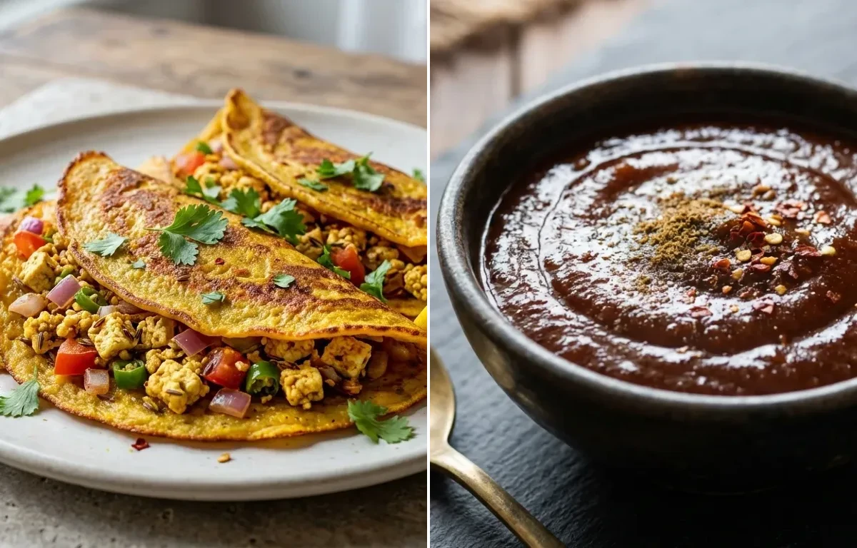 Moong Dal Cheela with Tofu with Tamarind Chutney
