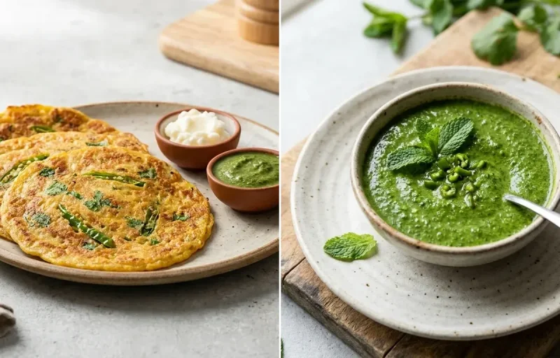 Moong Dal Chilla with Mint and Coriander Chutney