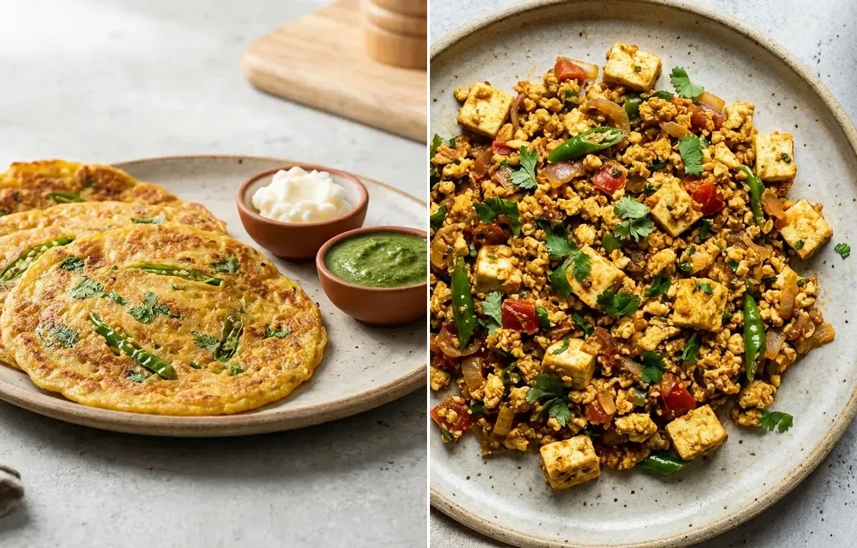 Moong Dal Chilla with Paneer Bhurji