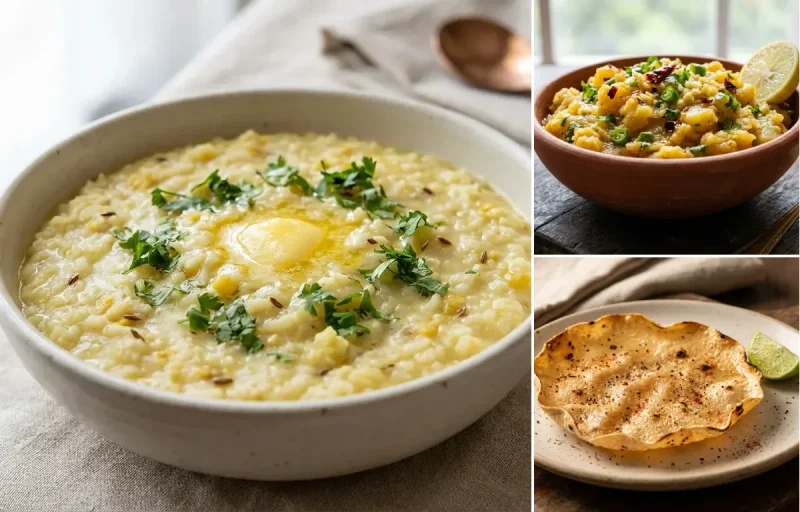 Moong Dal Khichdi with Aloo Chokha