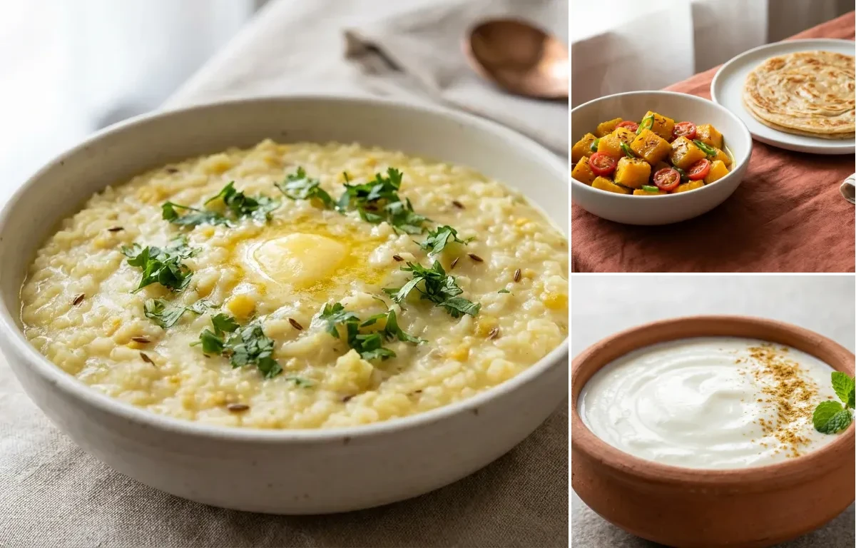 Moong Dal Khichdi with Kaddu Sabzi With Paratha with Dahi