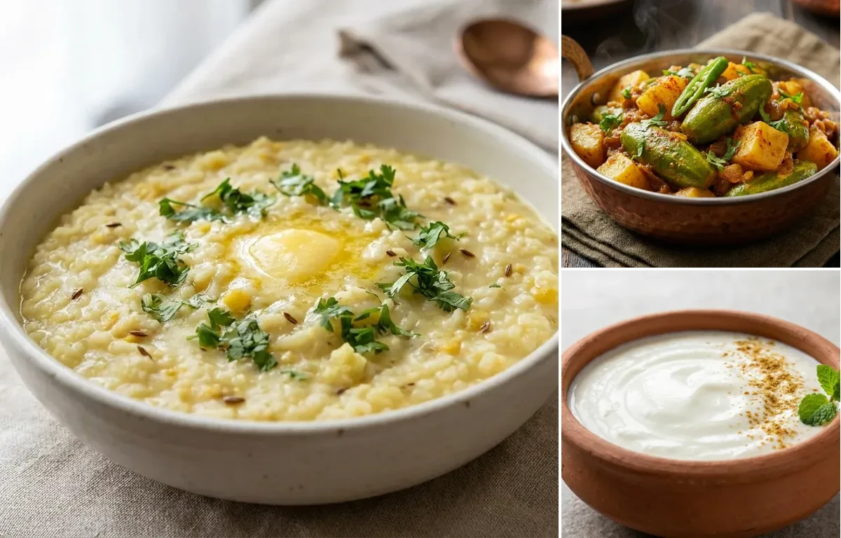 Moong Dal Khichdi with Parwal Sabzi with Dahi