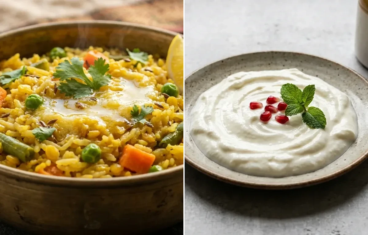 Moong dal vegetable khichdi + Curd