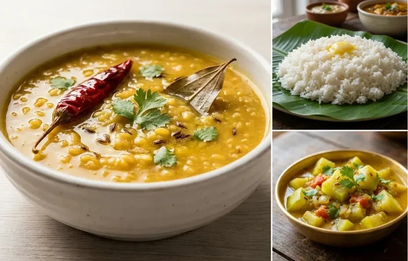 Moong Dal with Steamed White Rice with Lauki Sabzi