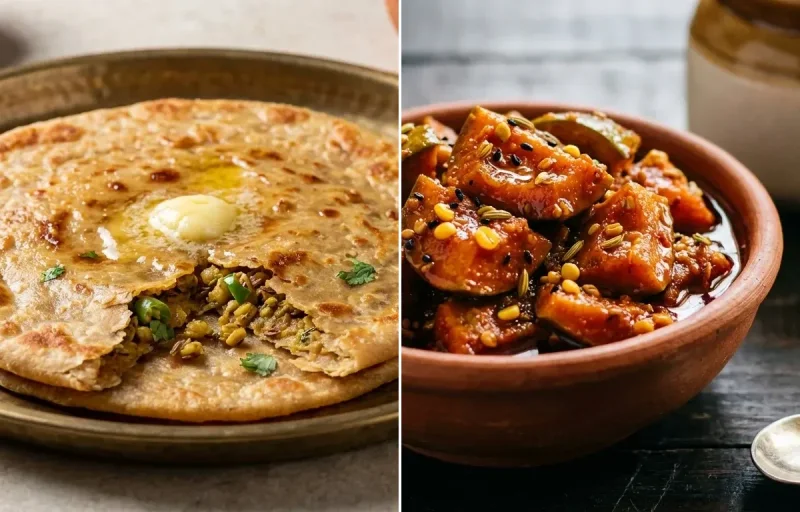 Moth Dal Paratha with Mango Pickle