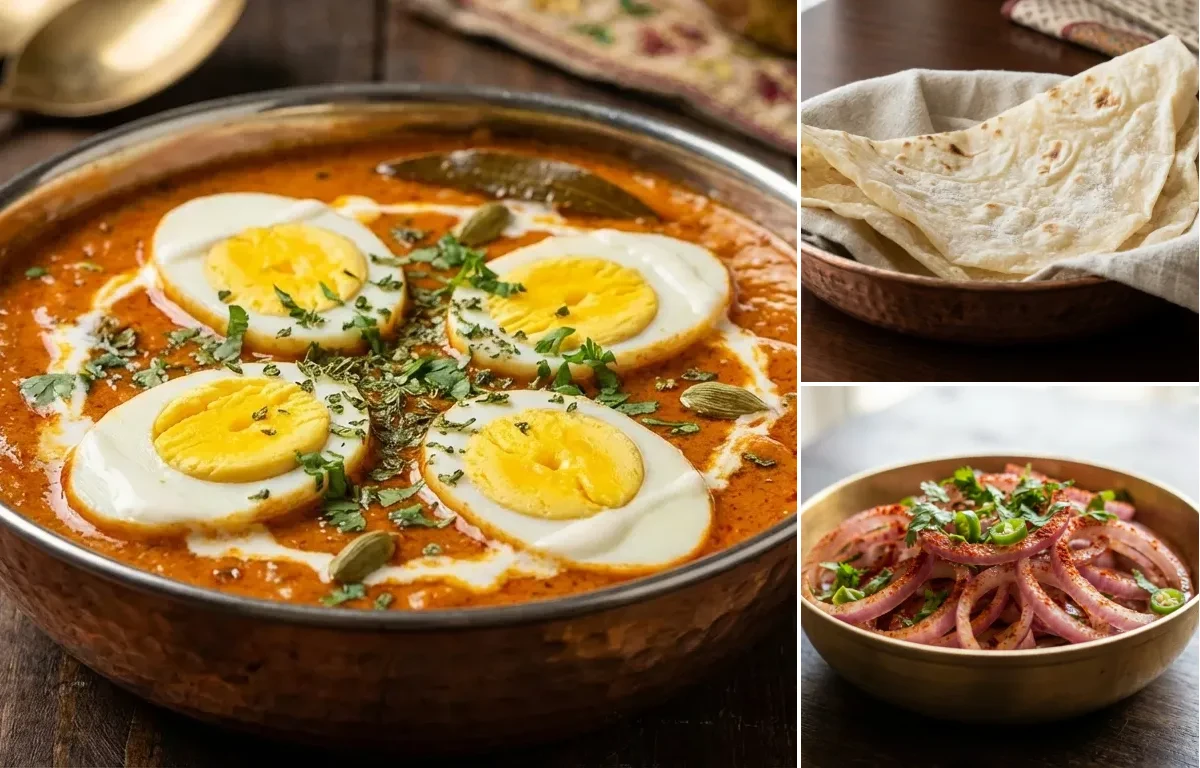 Mughlai Anda Masala with Roomali Roti and Onion Salad