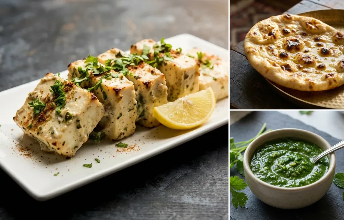 Mughlai Paneer Tikka with Khameeri Roti and Coriander Mint Chutney