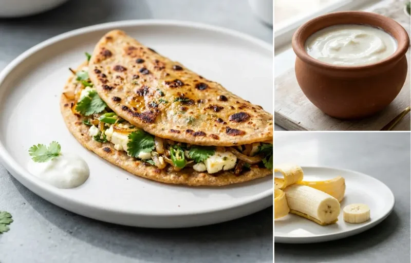 Multigrain Paneer Paratha with Curd with Banana