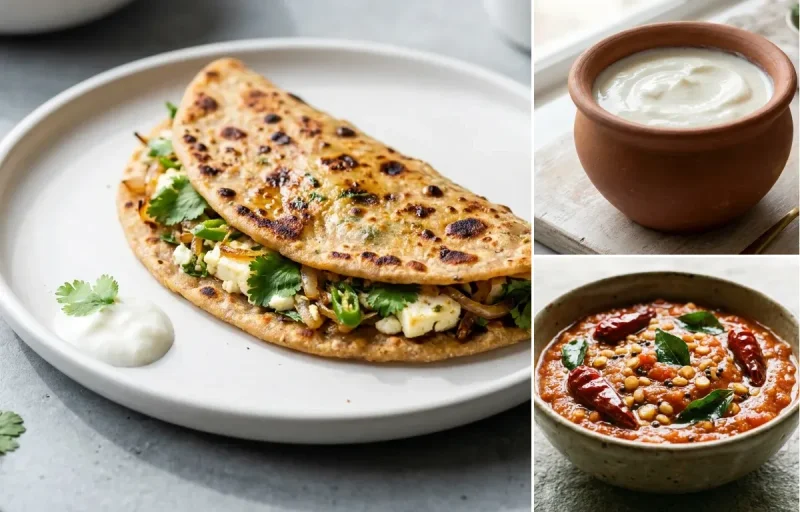 Multigrain Paneer Paratha with Curd with Tomato Chutney