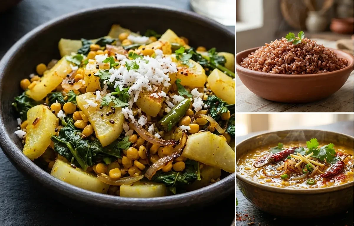 Mulyachi Bhaji with Goan Red Rice and Dal Tadka