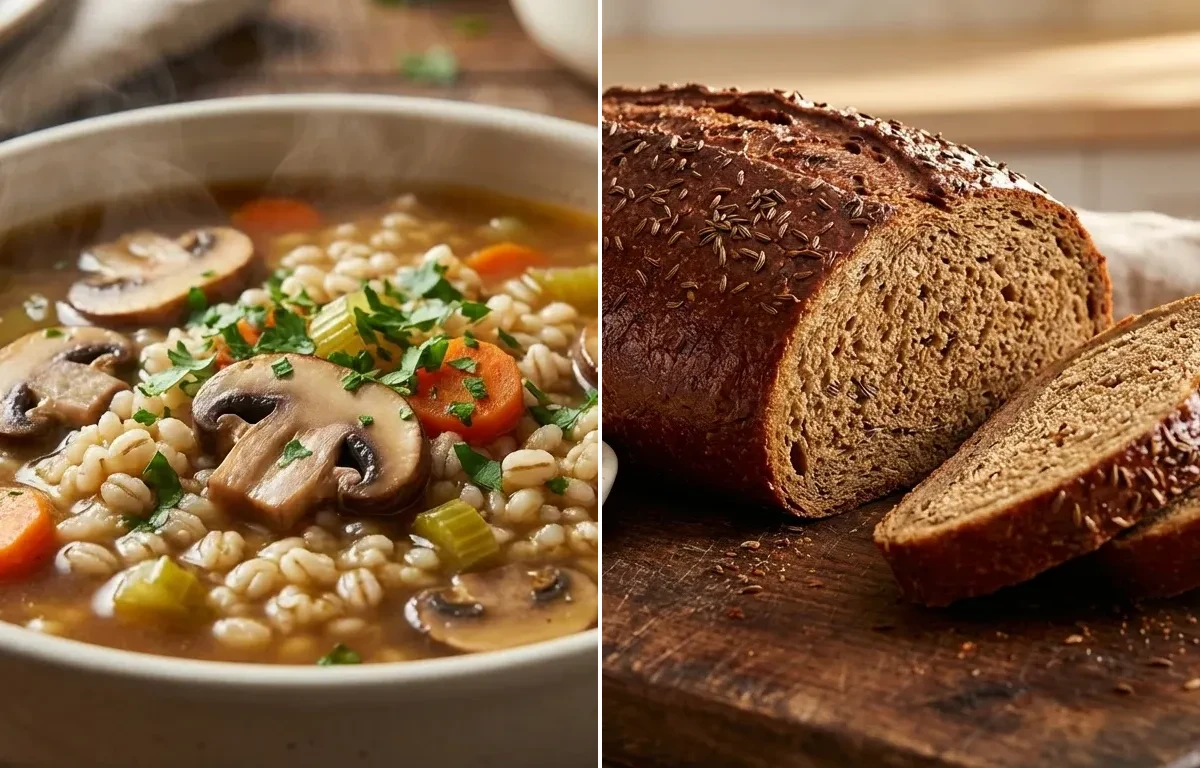 Mushroom Barley Soup with Rye Bread