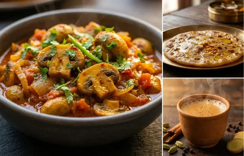 Mushroom Bhaji with Puran Poli