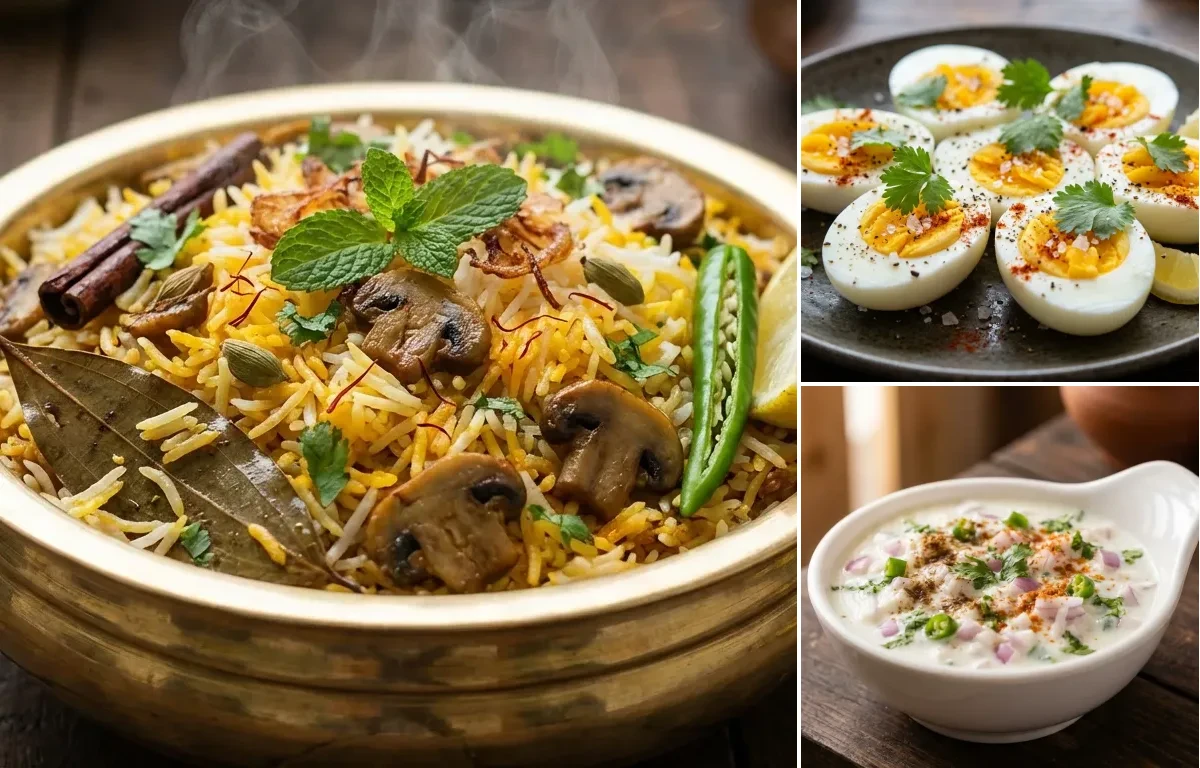 Mushroom Biryani with Boiled Egg